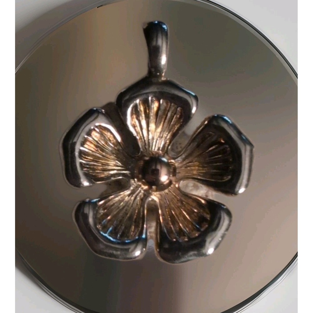 ESPO Sterling Silver And 14k Gold Hibiscus‎ Flower Pendant Engraved Circa 1990s
